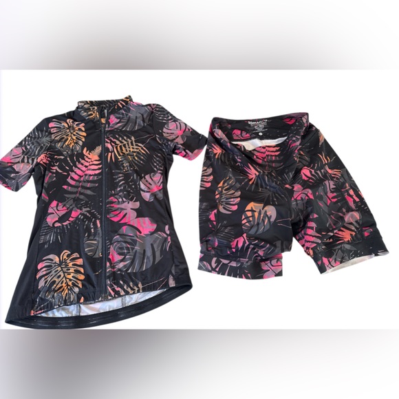 Tropical Leaf Print Cycling Set